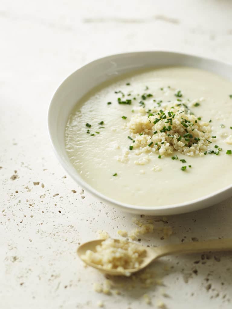 Bowl of Creamy Cauliflower Soup with chives