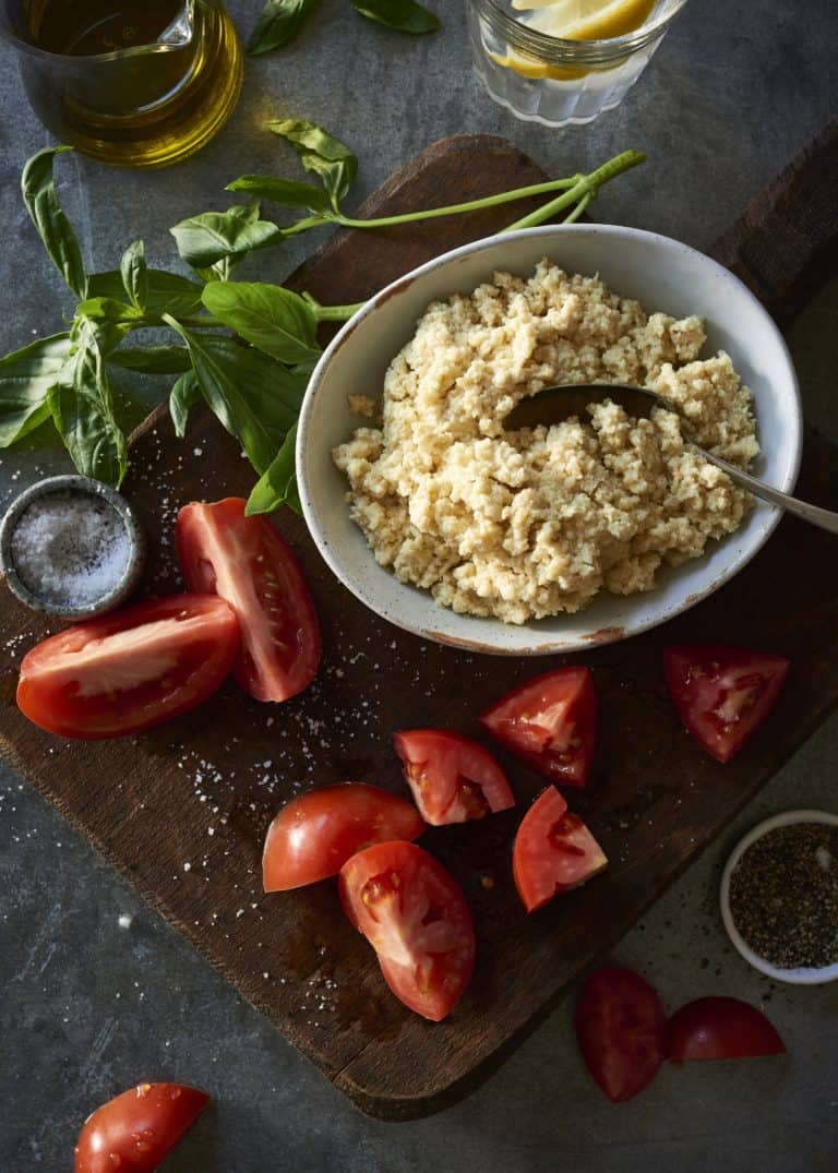 Raw Vegan Ricotta Cheese with tomatoes and herbs