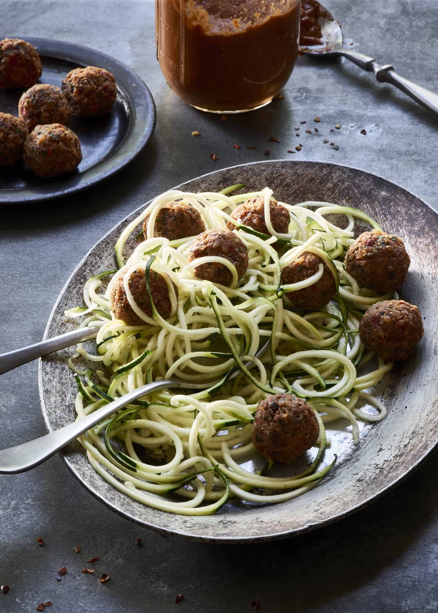 Raw Vegan Zucchini Spaghetti and Meat Balls The Blender Girl