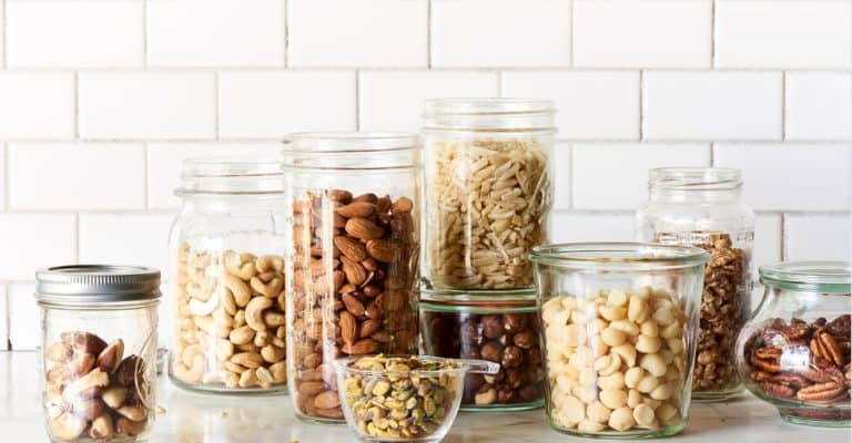 Raw Nuts in glass jars