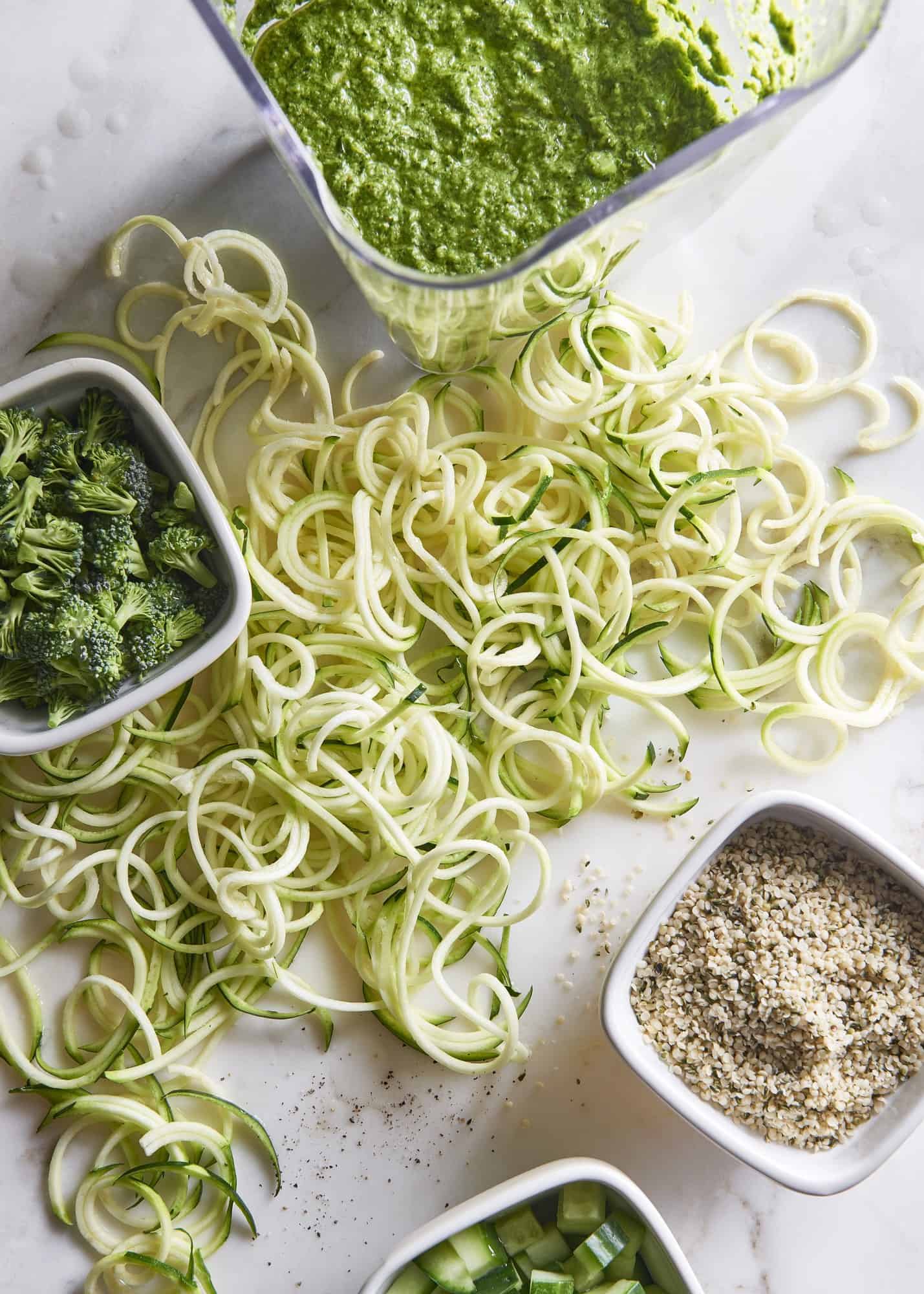 Raw Broccoli Pesto with Zucchini Noodles {Vegan + GF} - The Blender Girl