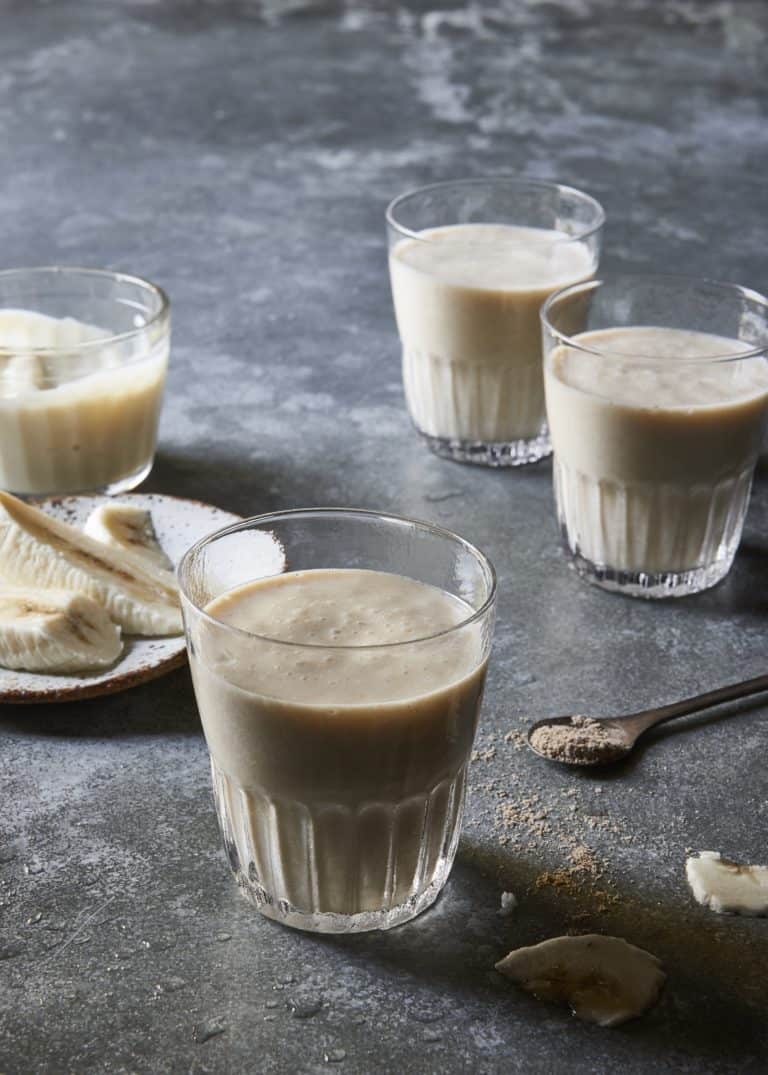 Vegan Banana Lassi with Cardamom in glasses