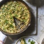 Vegan Chickpea Frittata with Caramelized Onion and Arugula