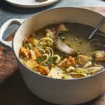 Vegan Chicken Noodle Soup in a pot