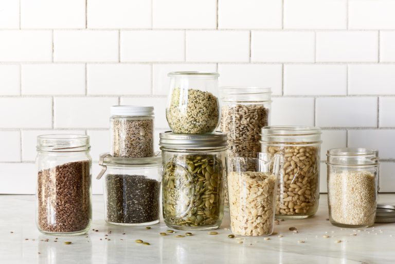 Raw Seeds in glass jars